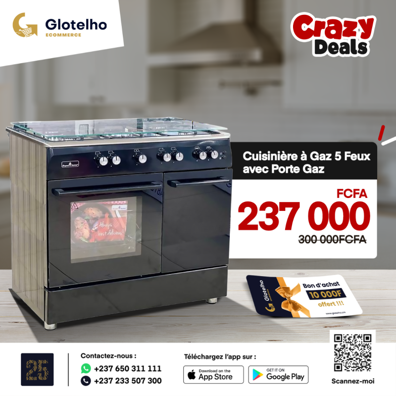 achat cuisinière à gaz 5 feux - Super Flame - 60*90 - Avec porte gaz| Glotelho Cameroun