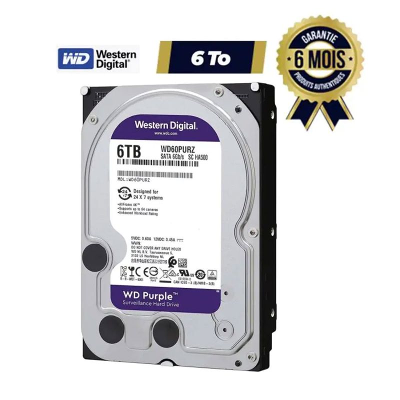 Disque dur interne Western Digital Purple Surveillance HDD 6To  6Gb/s - 06 mois |Glotelho Cameroun