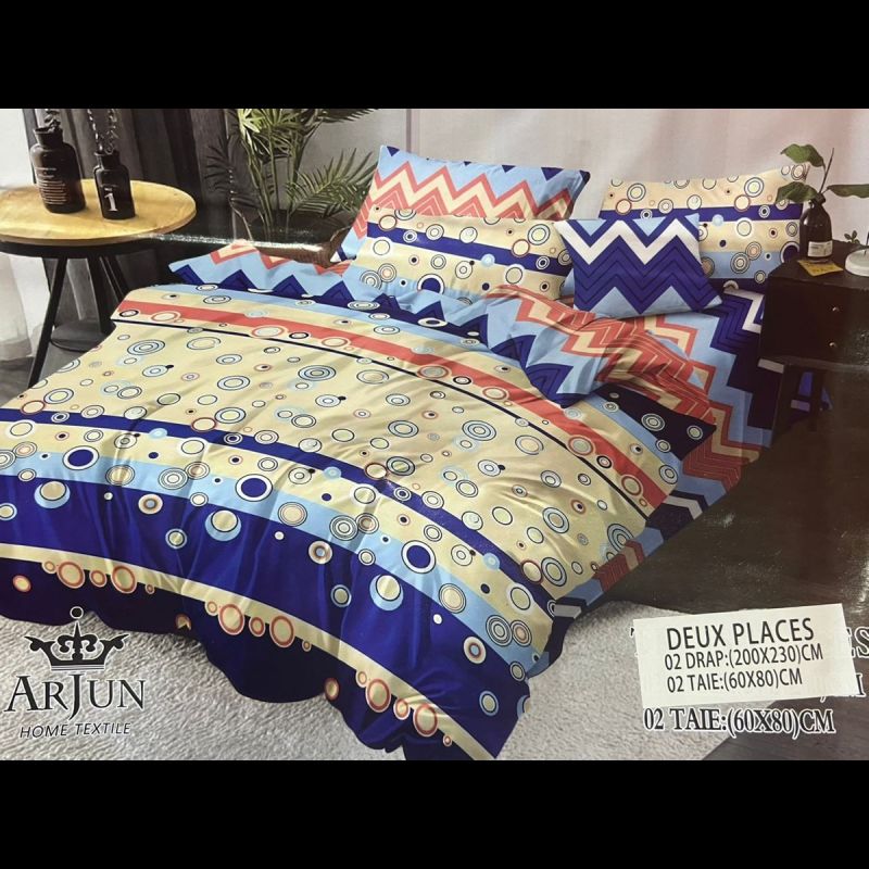 Drap - 401- 200x230 cm - 2 draps - 2 Taies D'oreiller - 02 places - 100% coton- Multicolor