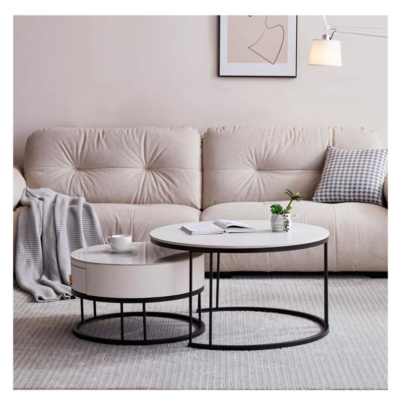 Ensemble de 2 tables basses gigognes rondes HanStrong - AMEUGUE948 - noir et blanc