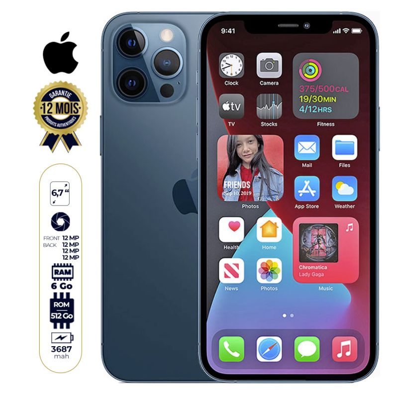 IPHONE 12 PRO MAX - 512Go/6Go RAM - 12MP+12MP+12MP/12MP  - 4K - Li-Ion 3687mAh - 6,7