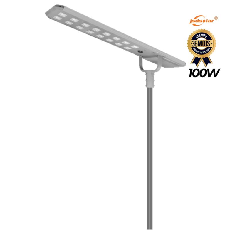 Lampadaire solaire – JSDSOLAR – T100 – 100 W – LED 6000K – Batterie 384 Wh – 28000 lm/w  – Garantie 36 mois