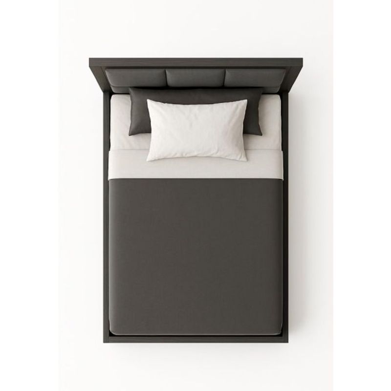 Lit Contemporain Compact – 2 Places (140 cm x 190 cm) – Bois Traité + Tête de Lit Rembourrée – Gris Foncé (Disponible en Fabrication)