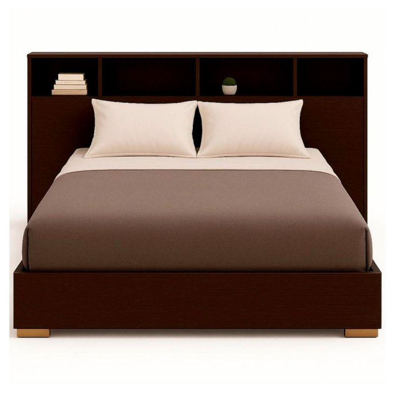 Lit moderne bibliothèque – Élégance – 3 places – Bois dur traité – Tête avec étagères – Finition Formica noir mat – Dimensions 160x190 cm – Livré démonté