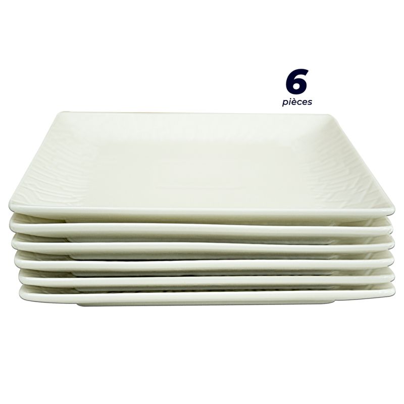 lot de 6 assiettes en porcelaine carré avec bord 