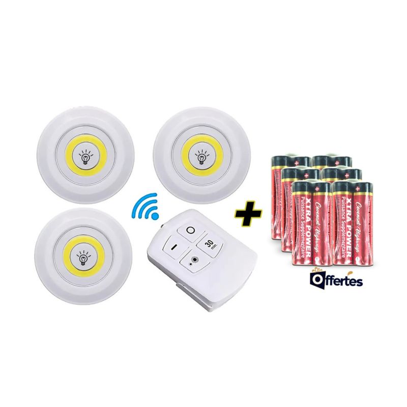 Lumière LED ultra-lumineuse avec télécommande sans fil  + Pack de 12 piles Xtra power 