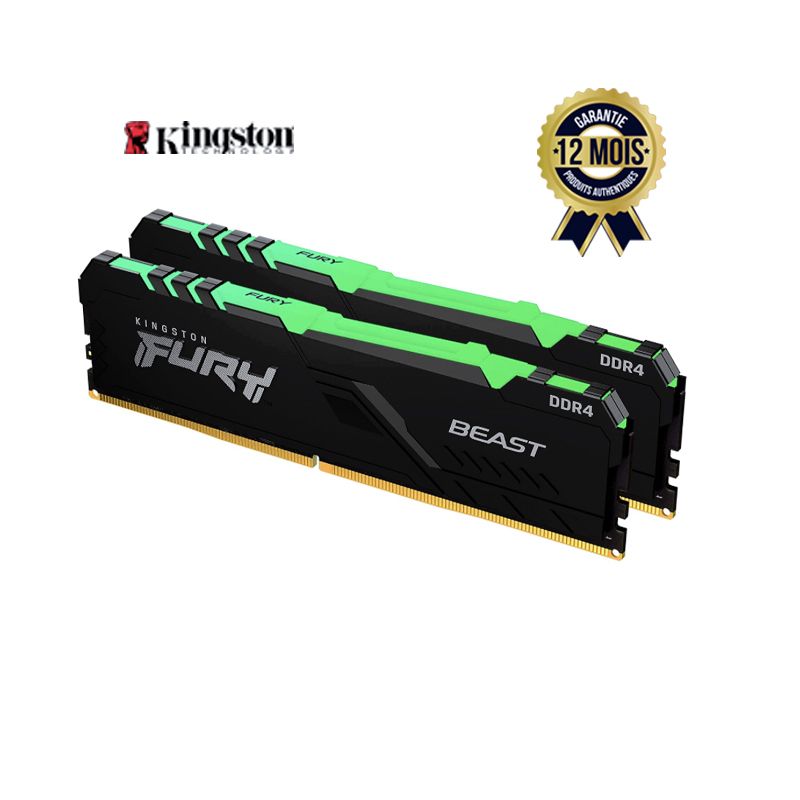 Mémoire RAM  Kingston FURY Beast RGB 32GB (2x16GB) 3200MHz DDR4 - 12 mois