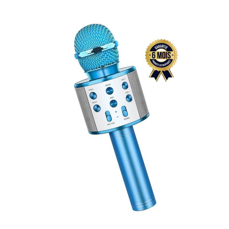 Microphone de karaoké sans fil Bluetooth - Micro rechargeable - pour enfants et adultes - Bleu| Glotelho Cameroun