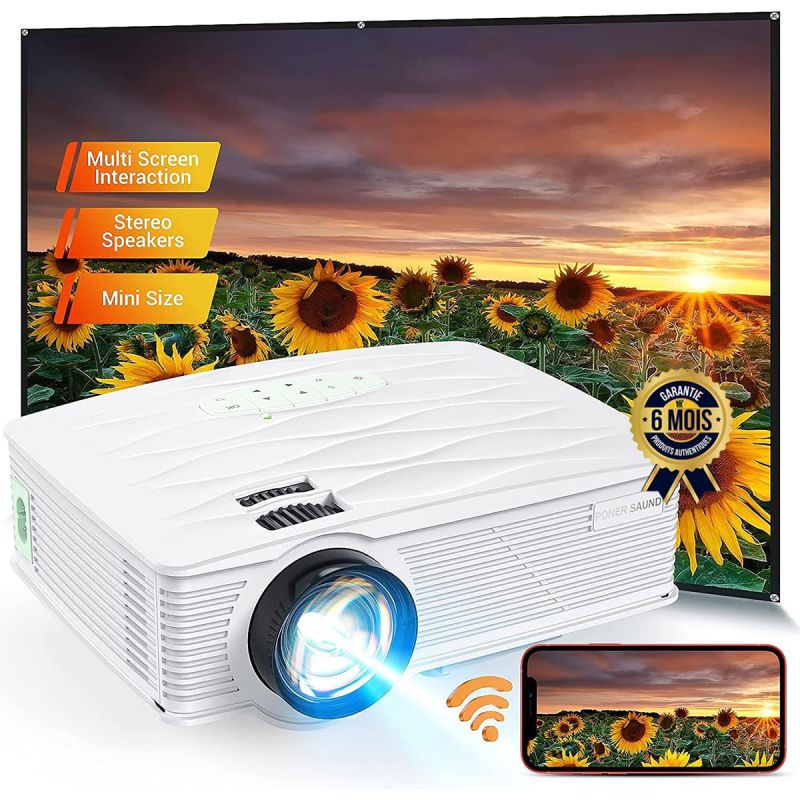 Mini Projecteur WiFi prix en fcfa - Poner Saund - 1080P - 5500 Lumens - Ecran 210 pouces - Compatible avec smartphone, ordinateur, USB, HDMI, VGA| Glotelho Cameroun