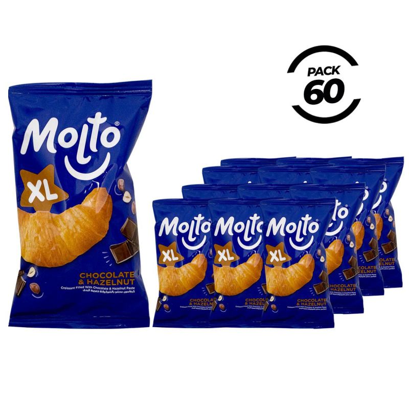 Pack de 60 Croissant au Chocolat et aux noisettes - XL -  Molto - 55 mg
