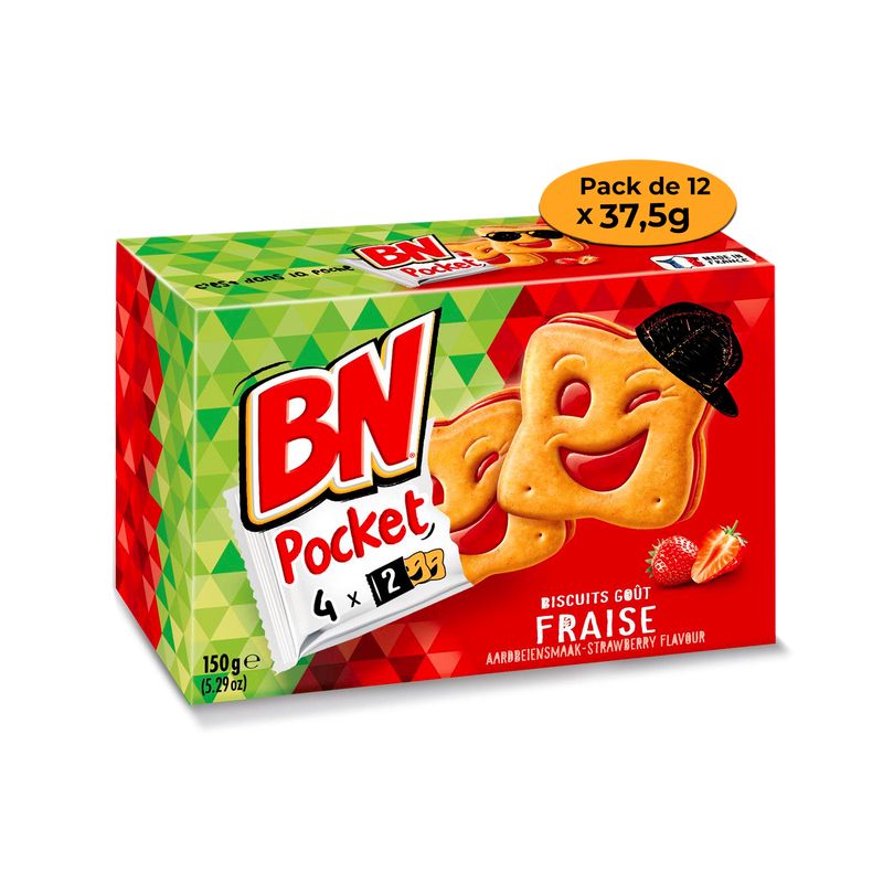 Paquet de 12 biscuits de poche BN à la fraise 150 g