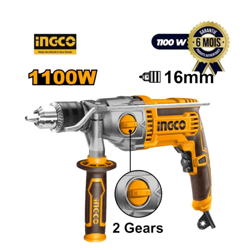 Perceuse à percussion Prix en fcfa - INGCO ID11008 - Avec fil - 1100W - Fonction de rotation avant et arrière - 0-2800 tr/min | Glotelho Cameroun