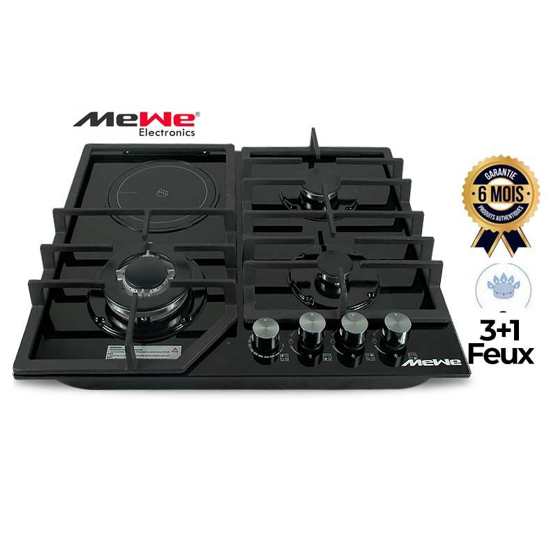 Plaque de Cuisson Encastrable MeWe – 4 Foyers (3 Gaz + 1 Électrique) au prix Cameroun sur Glotelho
