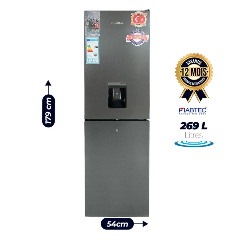 Réfrigérateur combiné Prix en fcfa - FIABTEC - 269 litres - Avec distributeur d'eau| Glotelho Cameroun