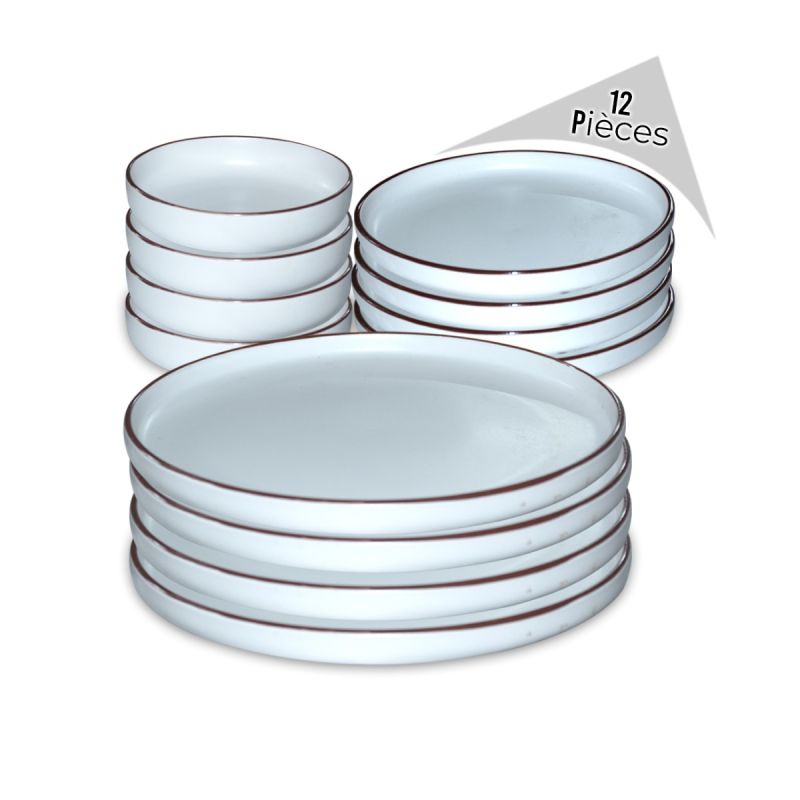 Service de table - Set de 12pcs blanc avec bordure marron vendu par Glotelho