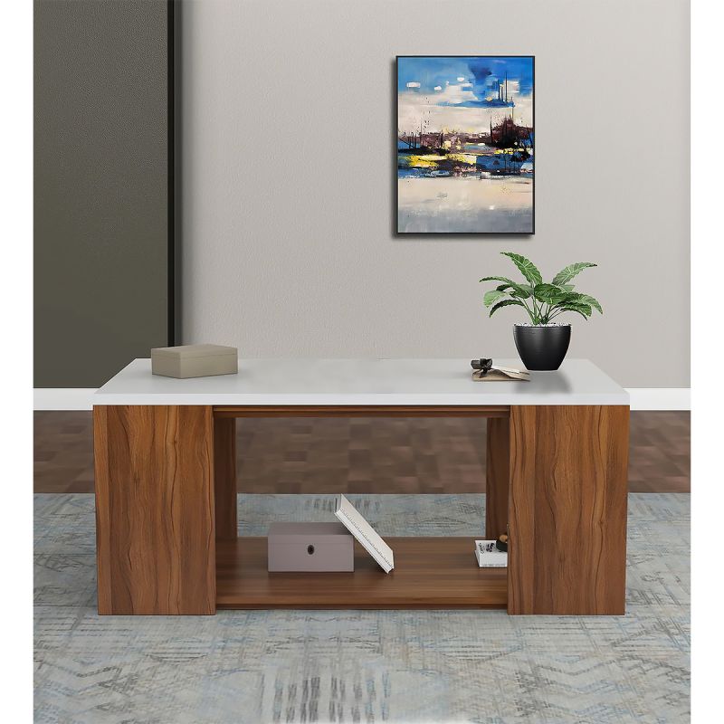 Table basse Julz au design moderne avec plateau en marbre et rangement - ​​Marron/Chocolat (disponible en fabrication)