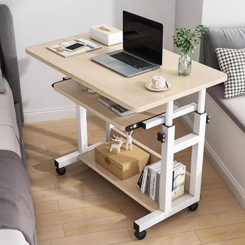 Table de Bureau à Hauteur réglable et avec roulettes, marron, vendu sur Glotelho Cameroun.