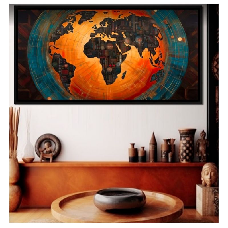 Tableau Décoratif - POFAL - Globe Africain - Toile Ultra HD - Cadre Bois 3 cm - Anti-UV