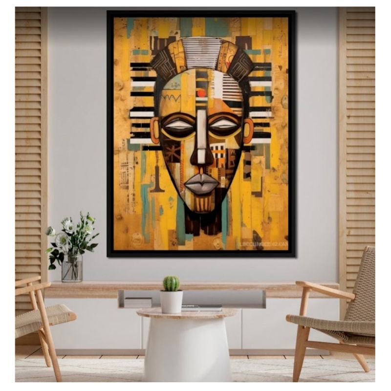 Tableau Decoratif - POFAL - Masque tribal 05 - Toile ultra HD - Cadre en bois 3 cm - Anti-UV, Anti-humidité, Pose facile