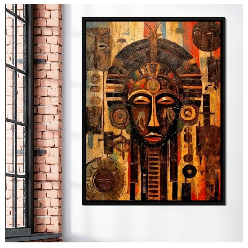 Tableau décoratif - POFAL - Masque tribal 20 - Toile ultra HD - Cadre en bois 3 cm - Anti-UV, Anti-humidité, Pose facile