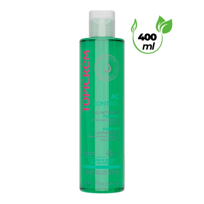 TOPICREM - AC CONTROL - Gel nettoyant purifiant - Gluconate de zinc - 400 ml 