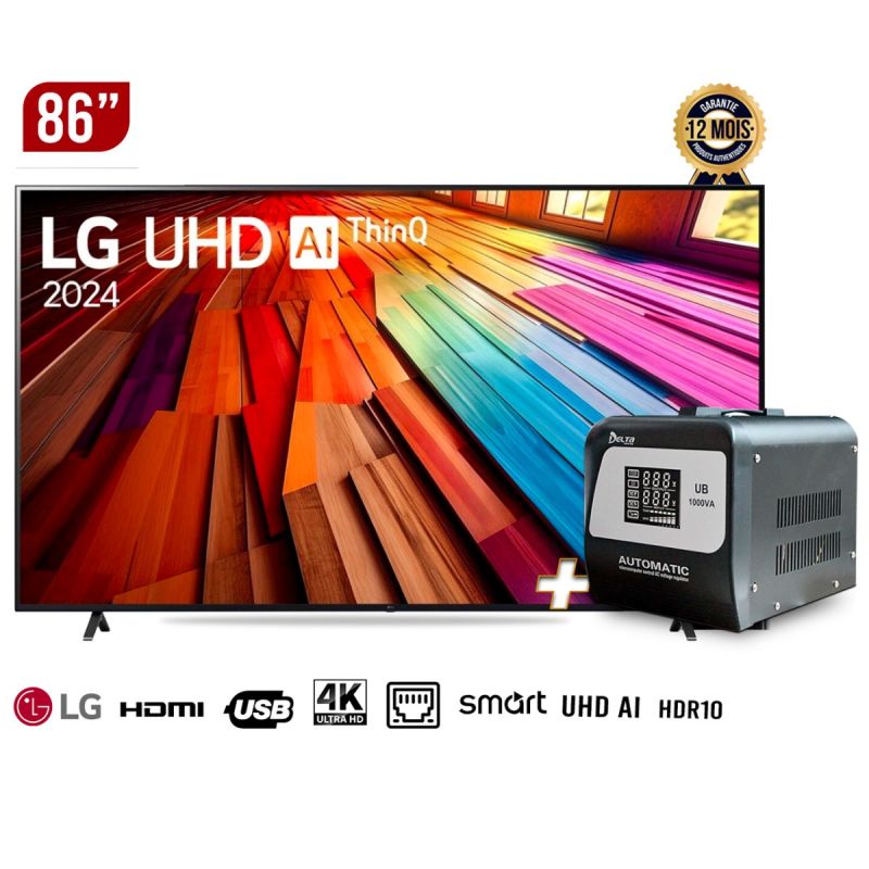 TV Smart LG 86 pouces 4K - UHD - UT80006LA + Regulateur de tension Delta 2000VA