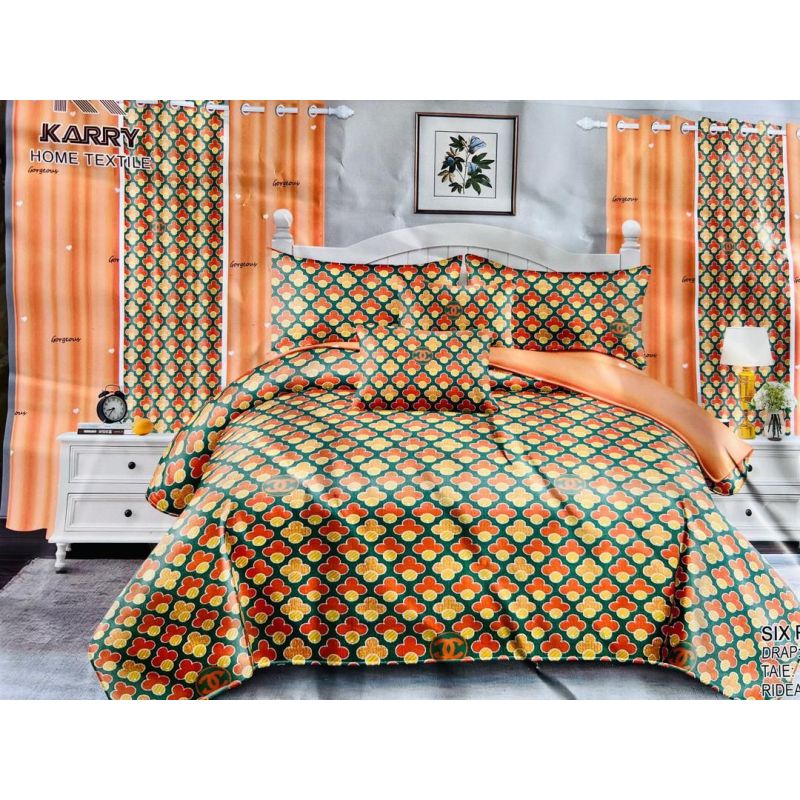 Drap - JIMMY - AB314 - 240x260 cm - 2 draps - 2 Taies D'oreiller + 2 Rideaux- 3 places  | Glotelho Cameroun