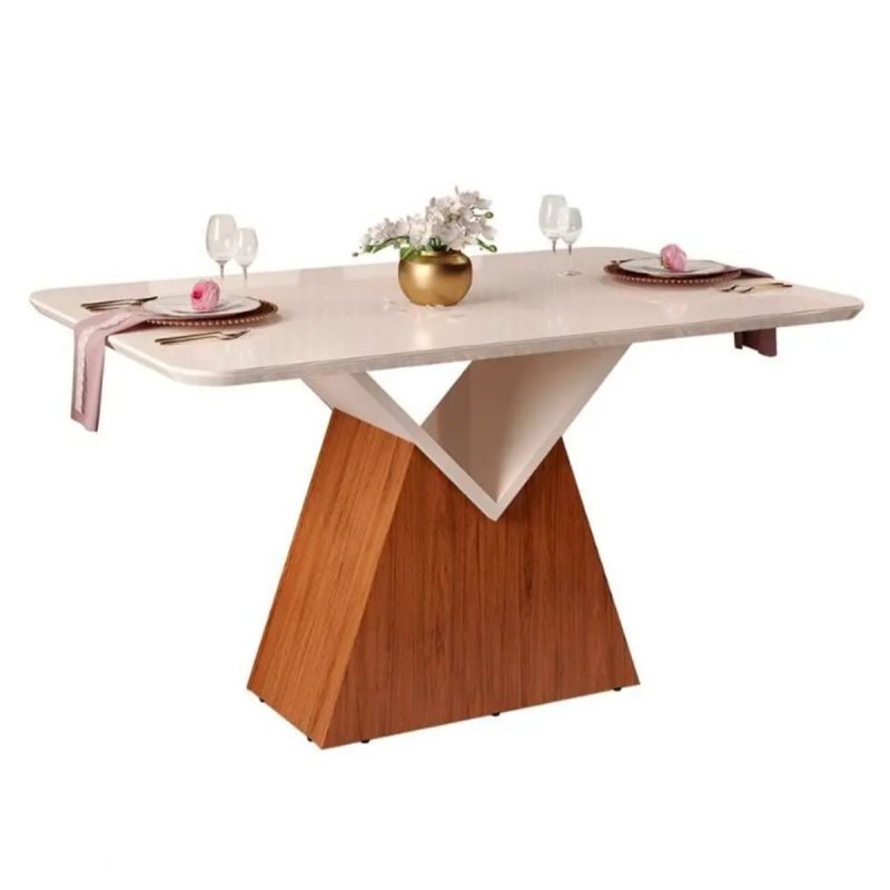 Table à Manger - Argo - 18749222 - Plateau Verre Incurvé Bois - 6 Places - MDF/MDP - 136x90cm - Freijó/Blanc Cassé