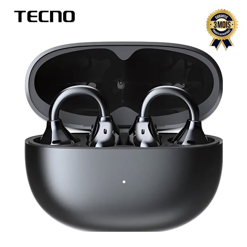 Écouteurs sans fil Tecno FreeHear 2 – Open-Ear (Oreille libre) – Jusqu'à 46 heures d'autonomie  – IP54 – Bluetooth V5.4 – Garantie 03 mois