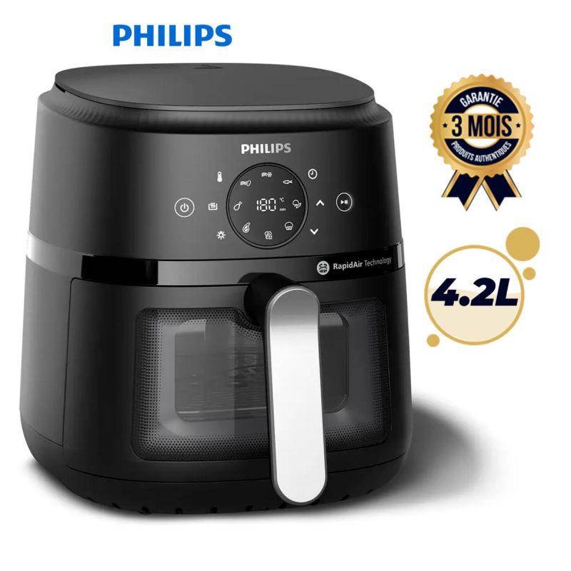 Airfryer Philips Série 2000 NA220/09 – 4,2L – 1500W – RapidAir – 13 Programmes – Cuisson Sans Huile – Écran Tactile avec Fenêtre de Cuisson – Noir – Garantie 3 mois