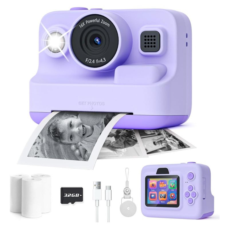 Appareil photo instantané pour enfants avec carte de 32 Go, violet, vendu sur Glotelho Cameroun.