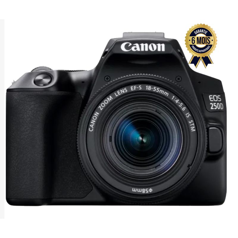 Appareil Photo prix en fcfa - Canon Eos 250D + Objectif Efs 18-55mm - Reflex Numérique 24.1 MP - Ecran tactile orientable 3" - Viseur optique - Vidéo Ultra HD - Wi-Fi - Bt - 6 Mois - (Prix en fcfa) | Glotelho Cameroun