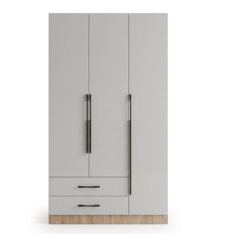 Armoire de Rangement 3 Portes avec 2 Tiroirs – Hauteur 210 cm – Modèle HB2503029 – Beige Cachemire & Socle Effet Bois