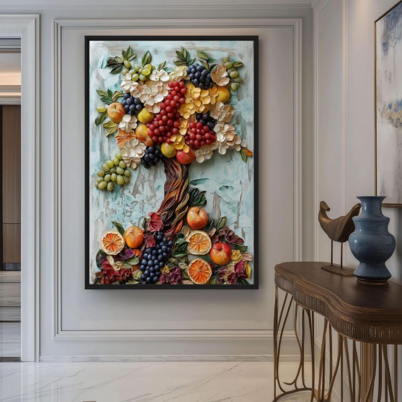 Tableau décoratif - Art Arbre Nourricier - Multicolore - Effet Relief 3D Texture