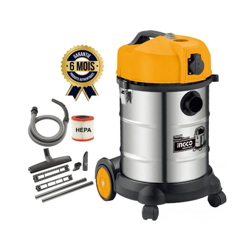 Aspirateur eau et poussières Prix en fcfa - INGCO VC14301 - Réservoir 30 Litres - Puissance 1400 W - 1,8 mètre | Glotelho Cameroun