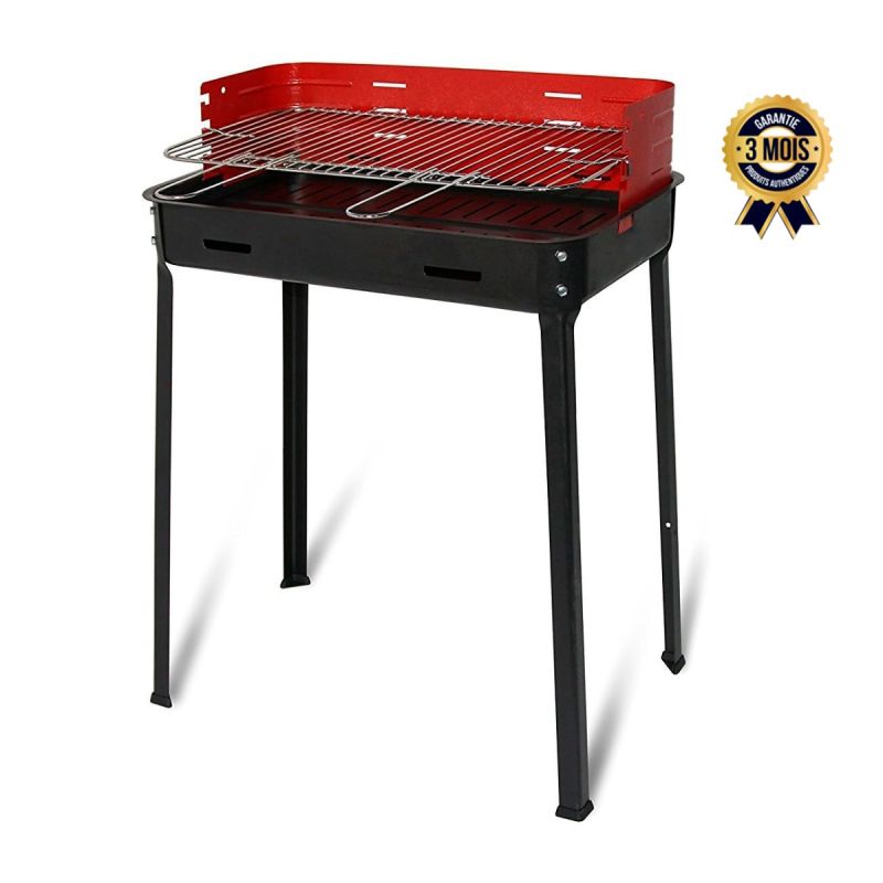 Barbecue à charbon - PICNIC AMIGO - 35 x 50 x 80H - Grille en acier inoxydable avec poignées sur le devant - Noir/rouge - Garantie 3 mois 