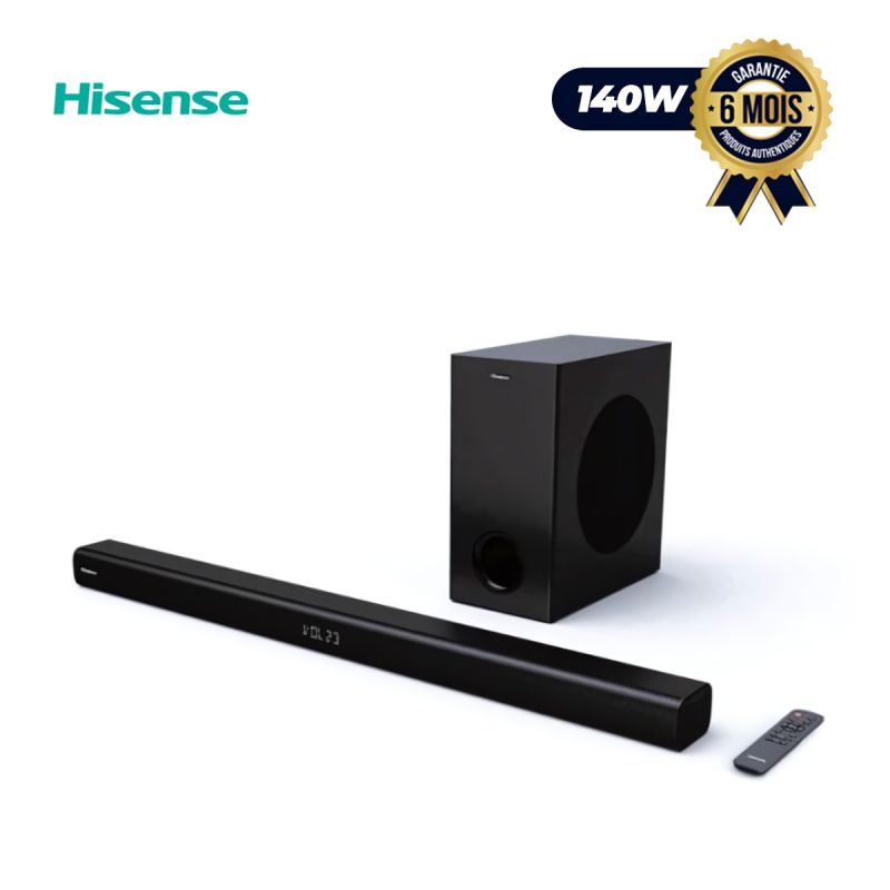Barre de son Hisense -140W - HS1800 Avec caisson de basses sans fil - Bluetooth, HDMI - 3 modes audio - Dolby Audio - 06 mois de garantie | Glotelho Cameroun