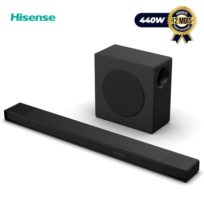 Barre de Son HISENSE AX3120Q - 3.1.2 Canaux - 440W, avec caisson de basses sans fil, garantie 12 mois, prix au Cameroun.