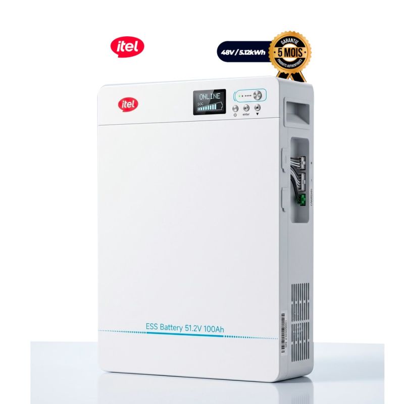 Batterie Lithium Itel IPW‑51100 – 100Ah / 48V – 5,12 kWh – LiFePO4 – Fixation murale – IP21 – Garantie 5 ans