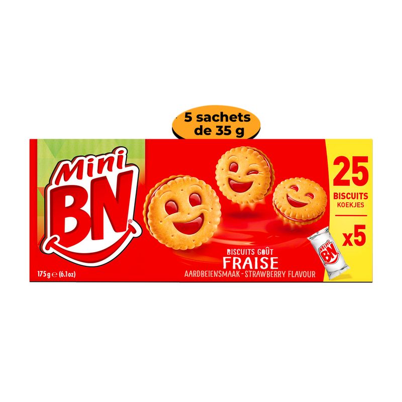 Biscuits mini BN goût fraise – Pack de 5 sachets de 35 g