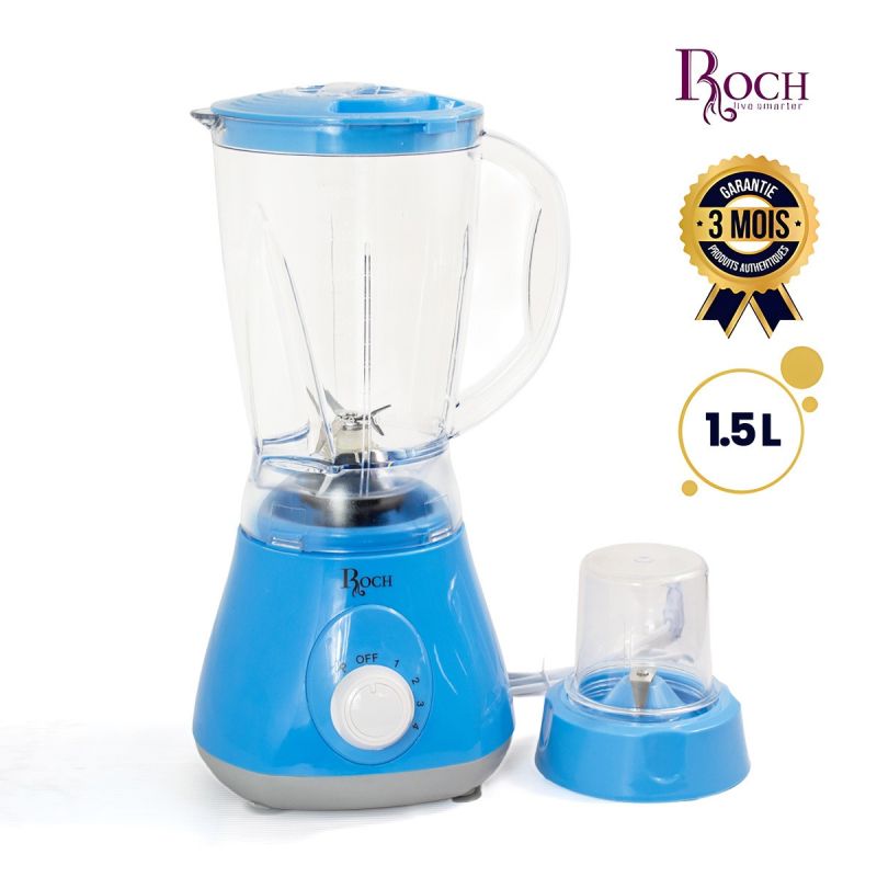 Blender 2 en1 - Roch - RBL-115-C - 500W - 1,5L+1 bol broyeur - Blue - 3 mois - (Prix en fcfa) | Glotelho Cameroun