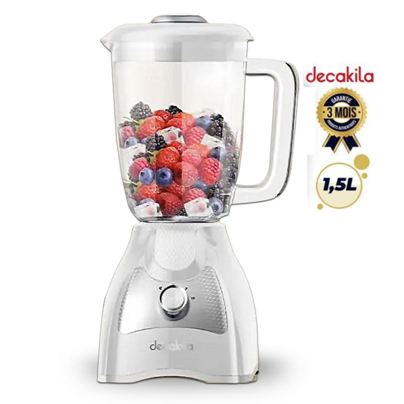Blendeur - Mixeur - Ice Crusher - DECAKILA - KEJB043W - 500 watts - Bol Plastique - 1,5 L - 10 Vitesses - Blanc - Garantie 3 mois