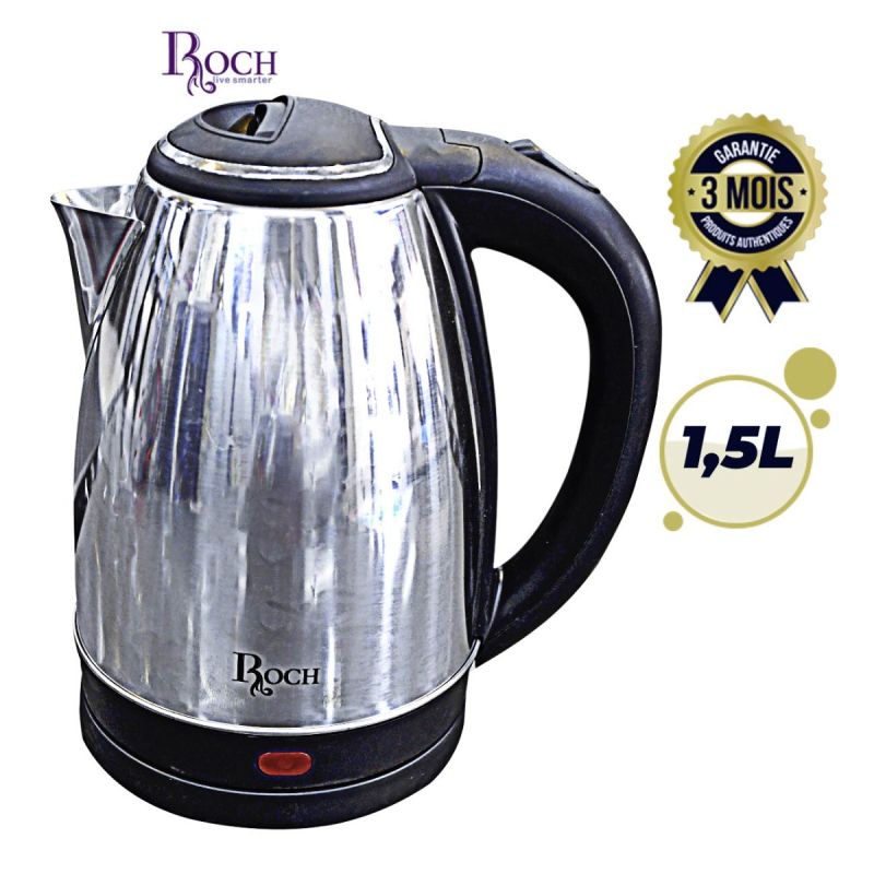 Bouilloire Electrique - Roch - REK-820-D - 1850-2200W - 1,5 L - Argent - 3 mois. Glotelho. Cameroun