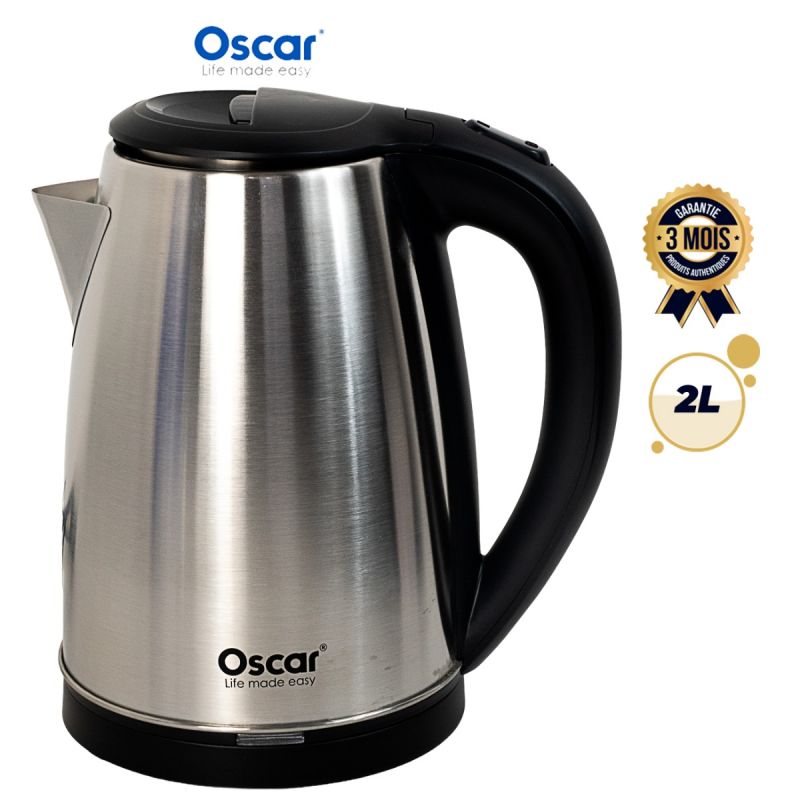 Bouilloire électrique - OSCAR - OSC-3022A1 - 2 Litres - Acier Inoxydable Premium - Arrêt Automatique - Chauffe Rapide - Inox/Noir - Garantie 03 mois