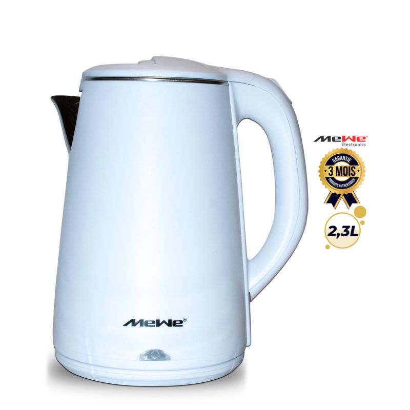 Bouilloire électrique en acier inoxydable avec revêtement en plastique,1500 W, 2,3 litres, Blanc - Prix Cameroun