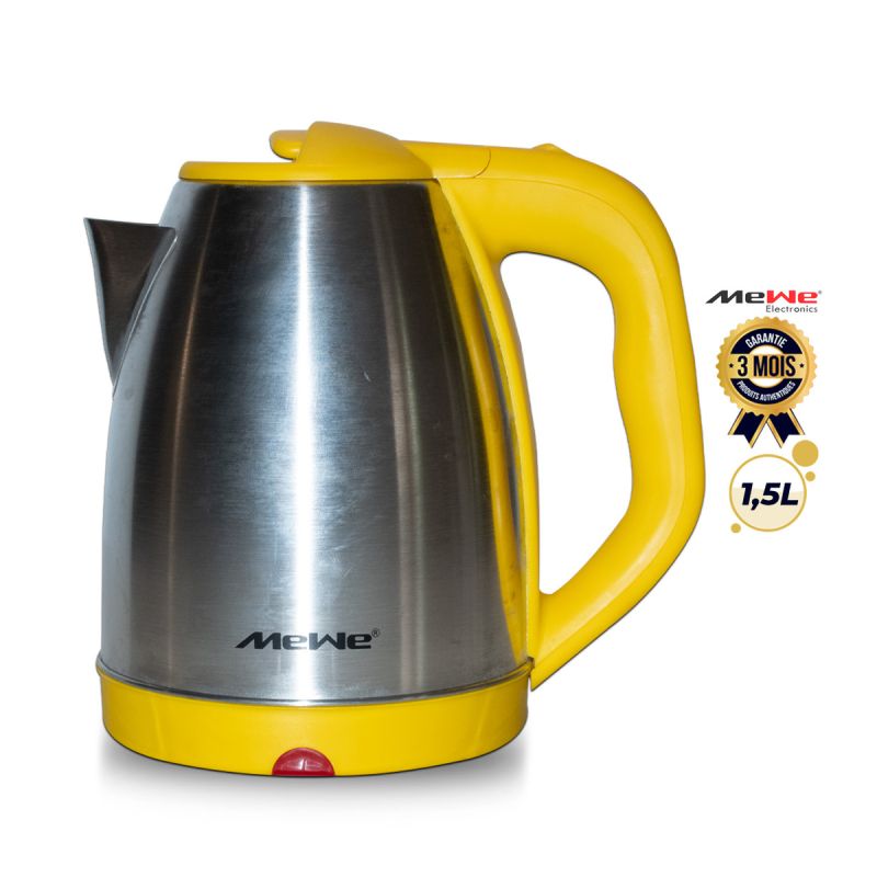 Bouilloire électrique en acier inoxydable 1500 W , 1,5 litre,  Argent/Jaune - prix Cameroun