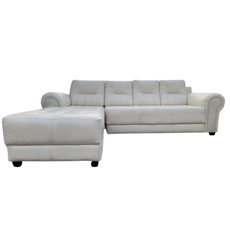 Canape d'angle - 5 places - avec des mousses PH7 et du cuir synthétique - Blanc  - (Prix en fcfa) | Glotelho Cameroun