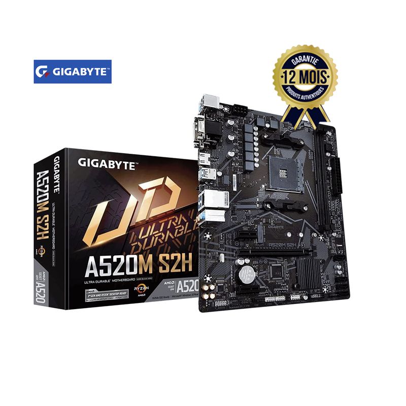 Carte mère mATX -Gigabyte A520M S2H  Socket AM4 - Chipset AMD A520 - 12 mois| Glotelho Cameroun