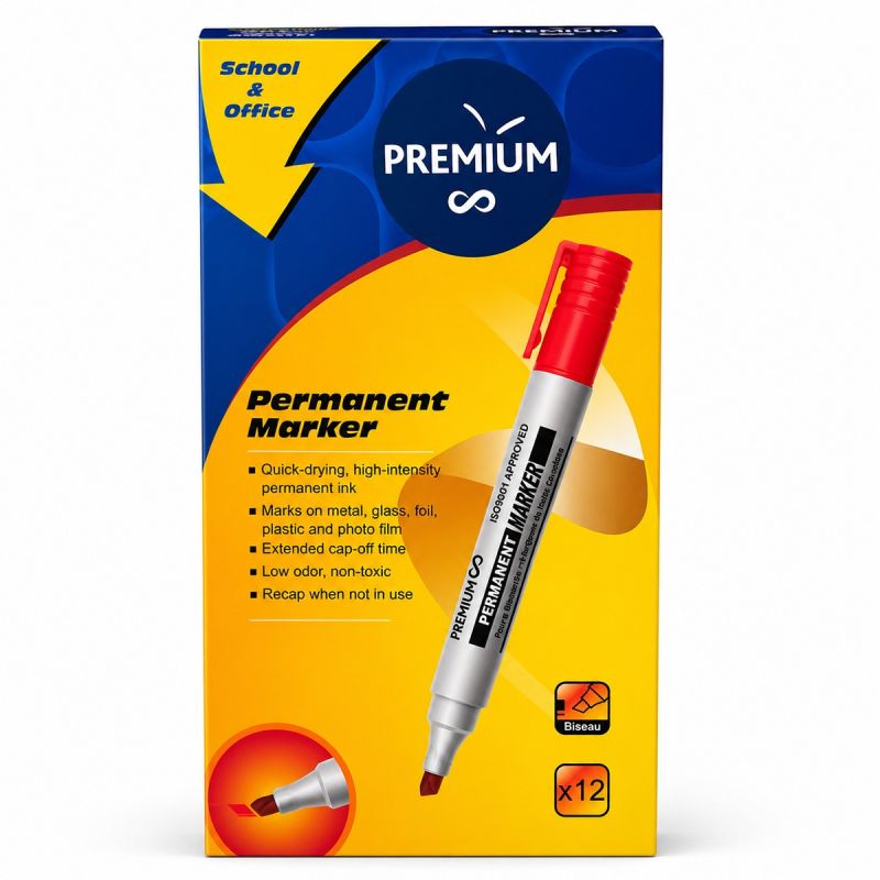 Carton de 12 Marqueurs Permanent Premium – Rouge 