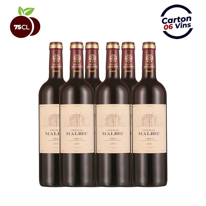 Carton de 6 Vins Rouge Bordeaux Malbec Château 75CL (Vol. 14%)